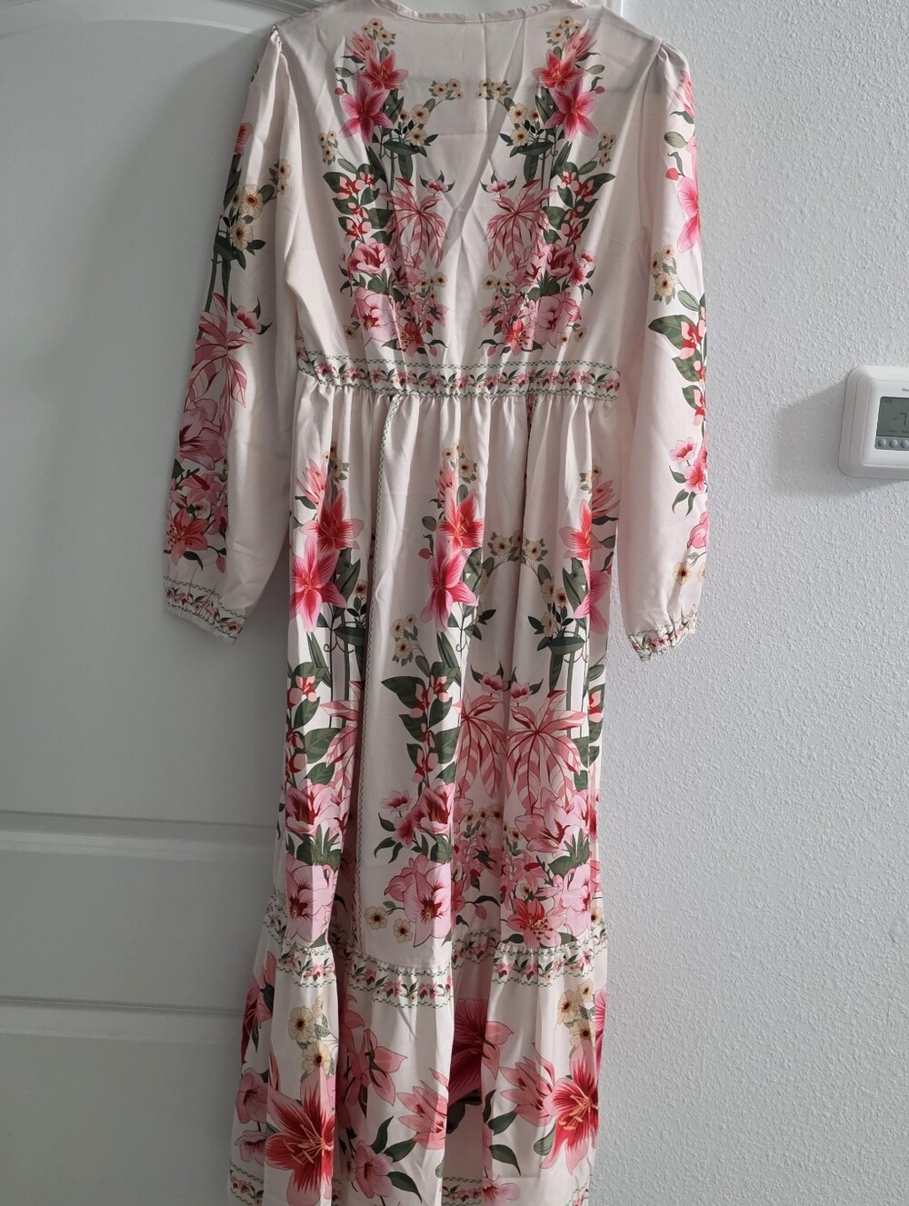 Floral Long Sleeve Maxi Dress in Cream and Pink - Picture 11 of 14